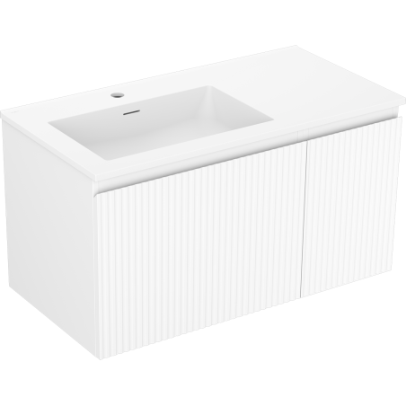 Mexen Rivel armoire de salle de bain 90 cm avec lavabo Otis gauche, 1S, 1D, rainuré, blanc mat - 91A23-09047-3-BBFF01-W18L01