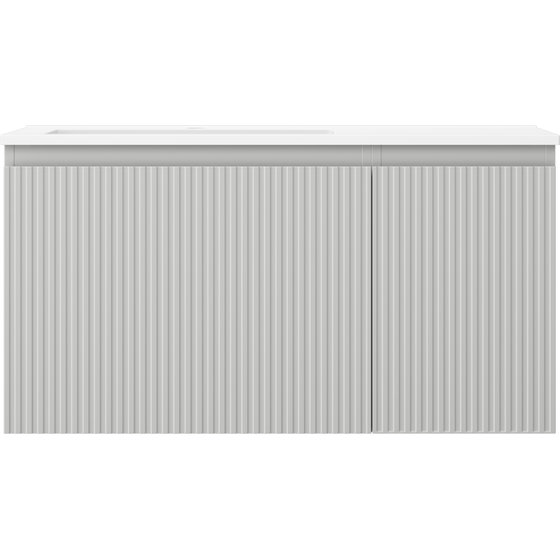 Mexen Rivel armoire de salle de bain 90 cm avec lavabo Otis gauche, 1S, 1D, cannelée, gris mat/blanc mat