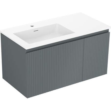Mexen Rivel meuble de salle de bain 90 cm avec lavabo Otis gauche, 1S, 1D, rainuré, graphite mat/blanc mat