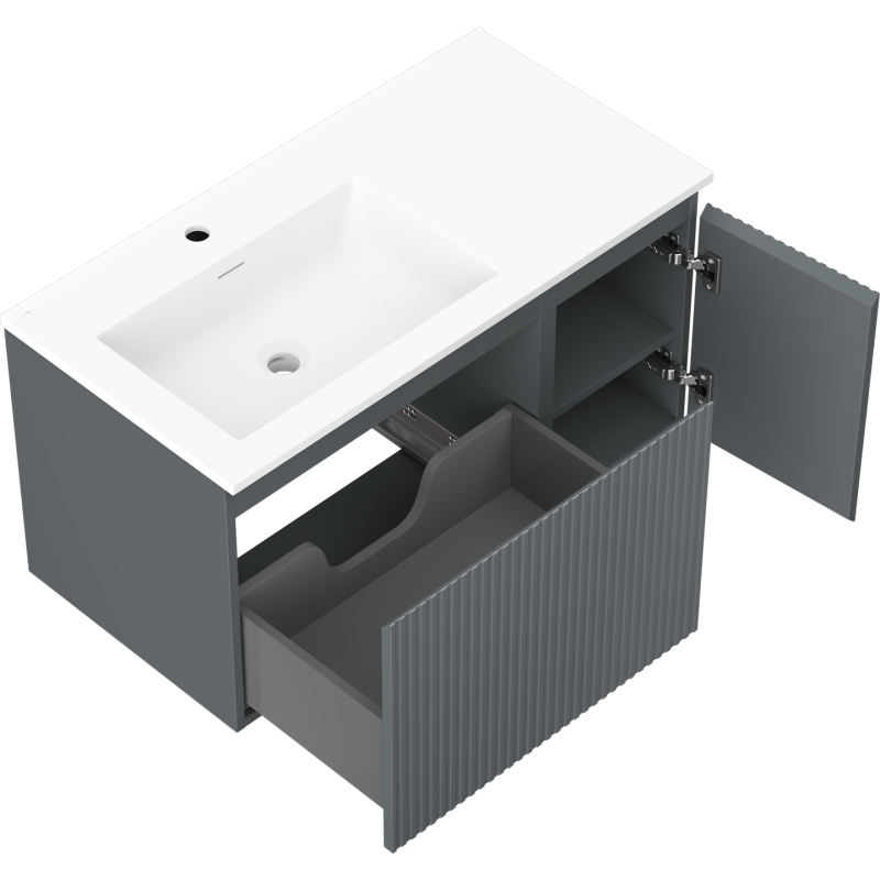 Mexen Rivel meuble de salle de bain 90 cm avec lavabo Otis gauche, 1S, 1D, rainuré, graphite mat/blanc mat