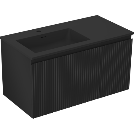 Mexen Rivel meuble de salle de bain 90 cm avec lavabo Otis gauche, 1S, 1P, rainuré, noir mat - 91A23-09047-3-BBFF71-W18L71