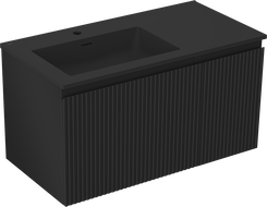 Mexen Rivel meuble de salle de bain 90 cm avec lavabo Otis gauche, 1S, 1P, rainuré, noir mat - 91A23-09047-3-BBFF71-W18L71