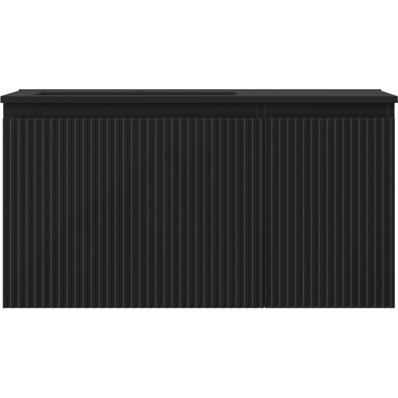 Mexen Rivel meuble de salle de bain 90 cm avec lavabo Otis gauche, 1S, 1P, rainuré, noir mat - 91A23-09047-3-BBFF71-W18L71