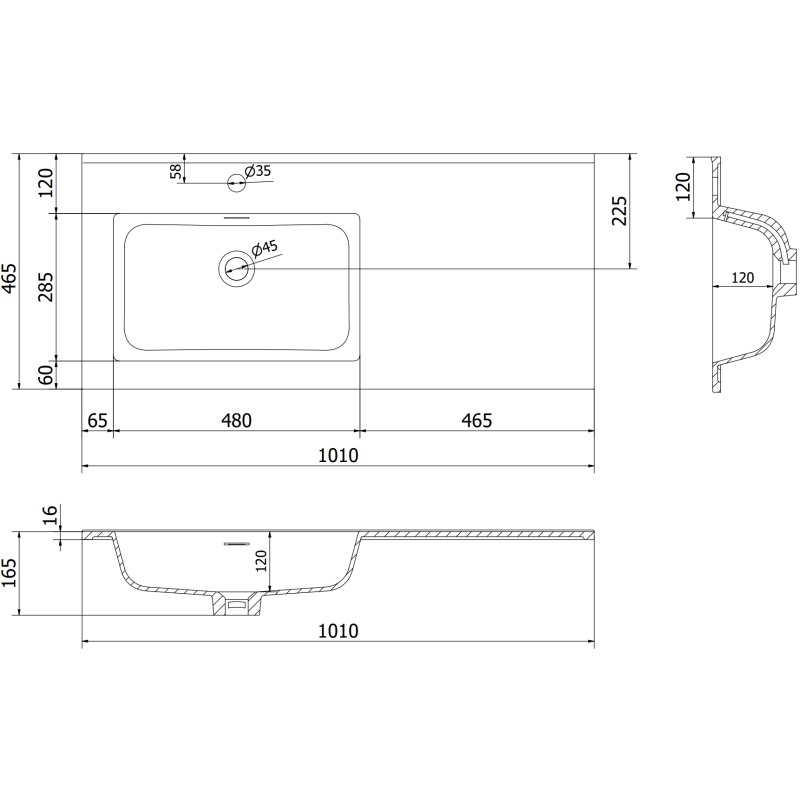Mexen Rivel meuble de salle de bains 100 cm avec lavabo Otis à gauche, 1S, 1D, rainuré, blanc mat - 91A23-10047-3-BBFF01-W18L01