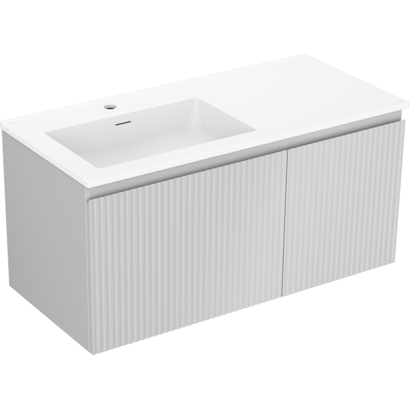 Mexen Rivel armoire de salle de bain 100 cm avec lavabo Otis gauche, 1S, 1D, rainurée, gris mat/blanc mat