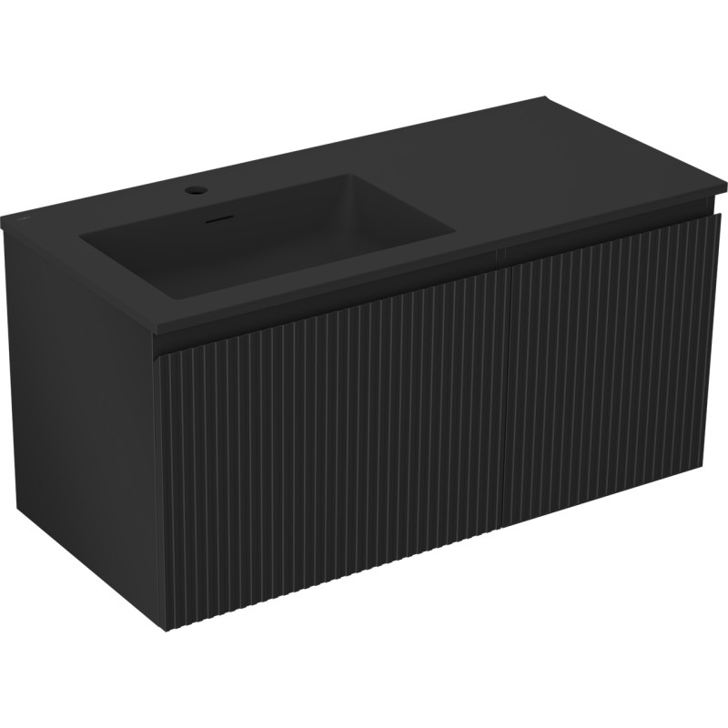 Mexen Rivel armoire de salle de bain 100 cm avec lavabo Otis à gauche, 1S, 1D, rainurée, noire mate