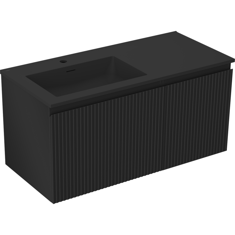 Mexen Rivel meuble de salle de bain 100 cm avec lavabo Otis gauche, 1S, 1D, rainuré, noir mat - 91A23-10047-3-BBFF71-W18L71