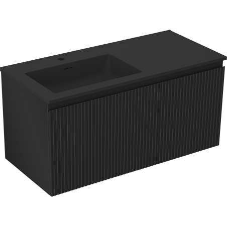Mexen Rivel meuble de salle de bain 100 cm avec lavabo Otis gauche, 1S, 1D, rainuré, noir mat - 91A23-10047-3-BBFF71-W18L71