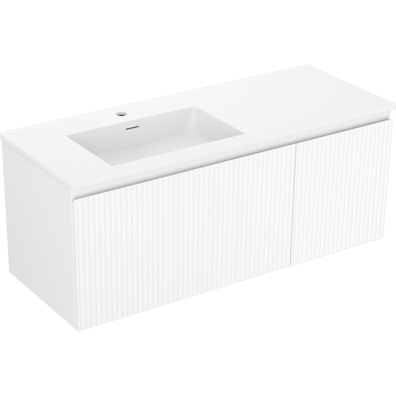 Mexen Rivel armoire de salle de bain 120 cm avec lavabo Otis gauche, 1S, 1D, rainurée, blanc mat - 91A23-12047-3-BBFF01-W18L01