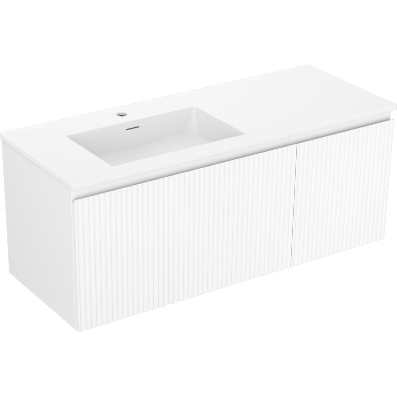 Mexen Rivel armoire de salle de bain 120 cm avec lavabo Otis gauche, 1T, 1P, rainurée, blanc mat - 91A23-12047-3-BBFF01-W18L01