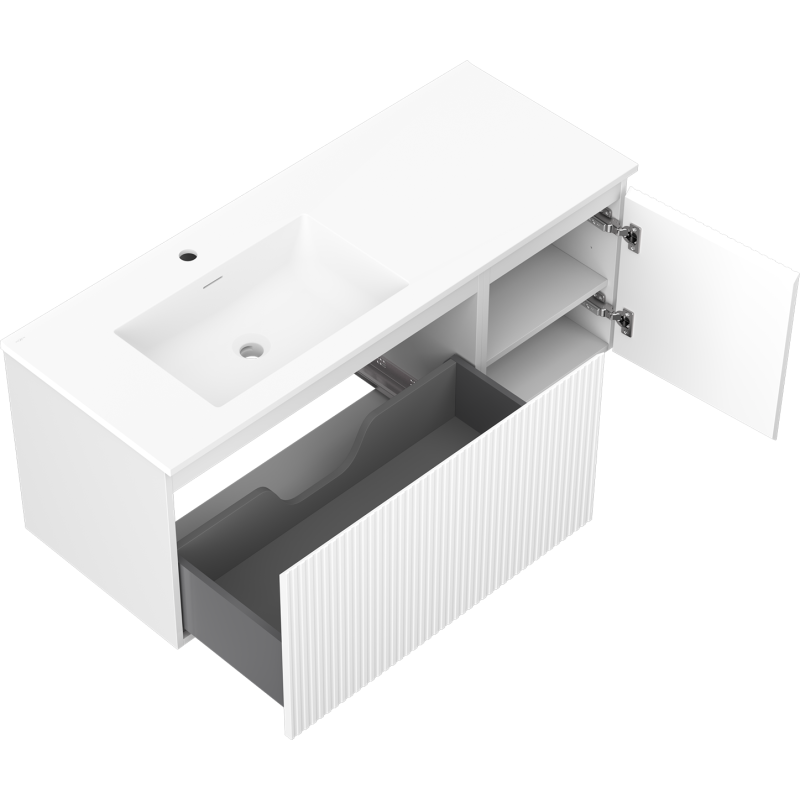 Mexen Rivel armoire de salle de bain 120 cm avec lavabo Otis gauche, 1S, 1D, rainurée, blanc mat - 91A23-12047-3-BBFF01-W18L01