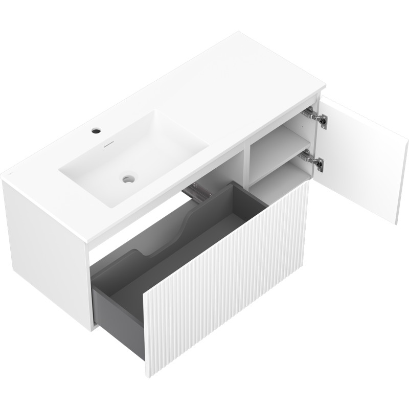 Mexen Rivel armoire de salle de bain 120 cm avec lavabo Otis gauche, 1T, 1P, rainurée, blanc mat - 91A23-12047-3-BBFF01-W18L01
