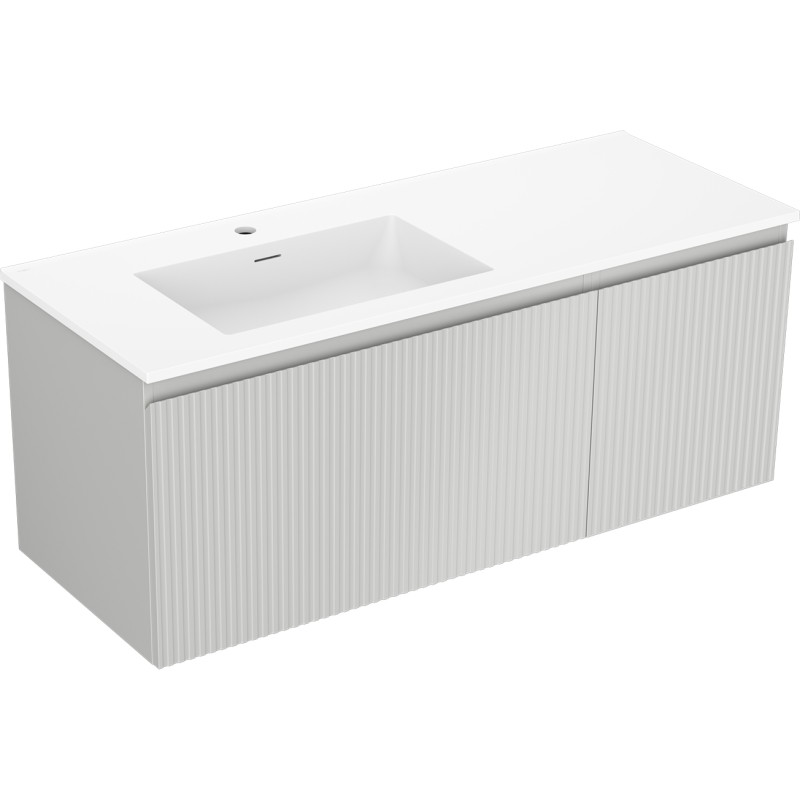 Mexen Rivel armoire de salle de bain 120 cm avec lavabo Otis gauche, 1S, 1D, rainurée, gris mat/blanc mat