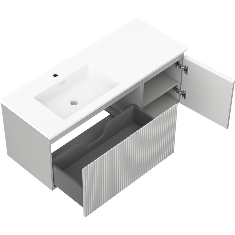 Mexen Rivel armoire de salle de bain 120 cm avec lavabo Otis gauche, 1S, 1D, rainurée, gris mat/blanc mat