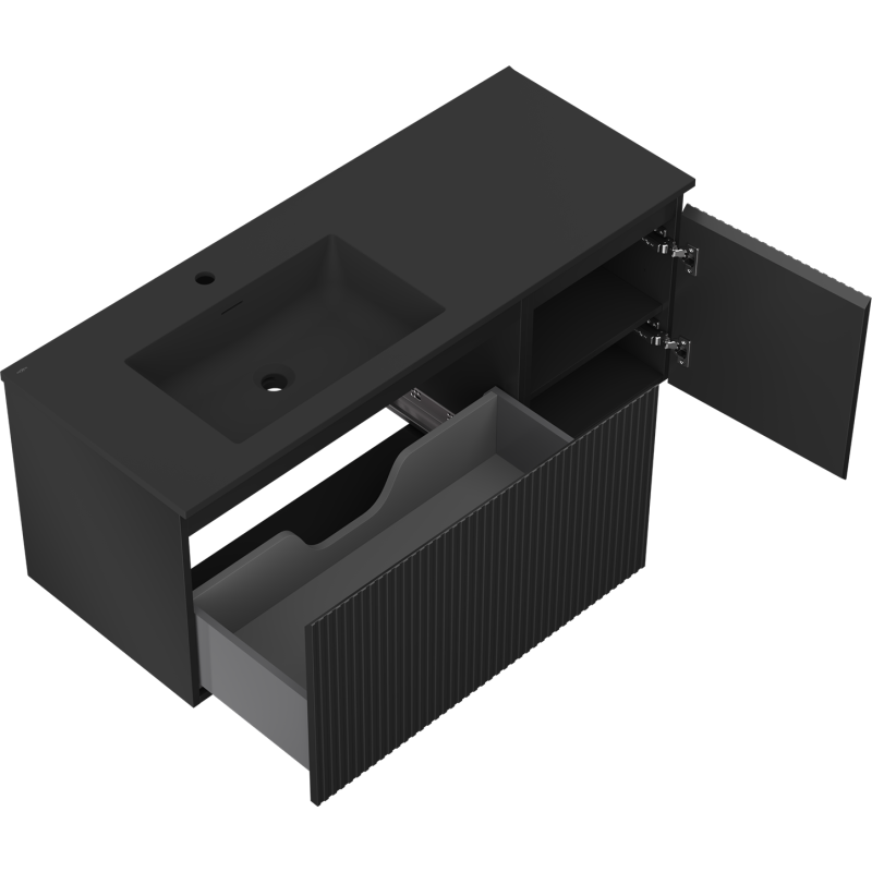 Mexen Rivel meuble de salle de bain 120 cm avec lavabo Otis gauche, 1S, 1D, rainuré, noir mat - 91A23-12047-3-BBFF71-W18L71