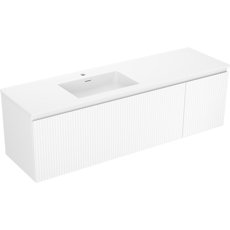 Mexen Rivel armoire de salle de bain 160 cm avec lavabo Otis à gauche, 1 tiroir, 1 porte, rainurée, blanche mate