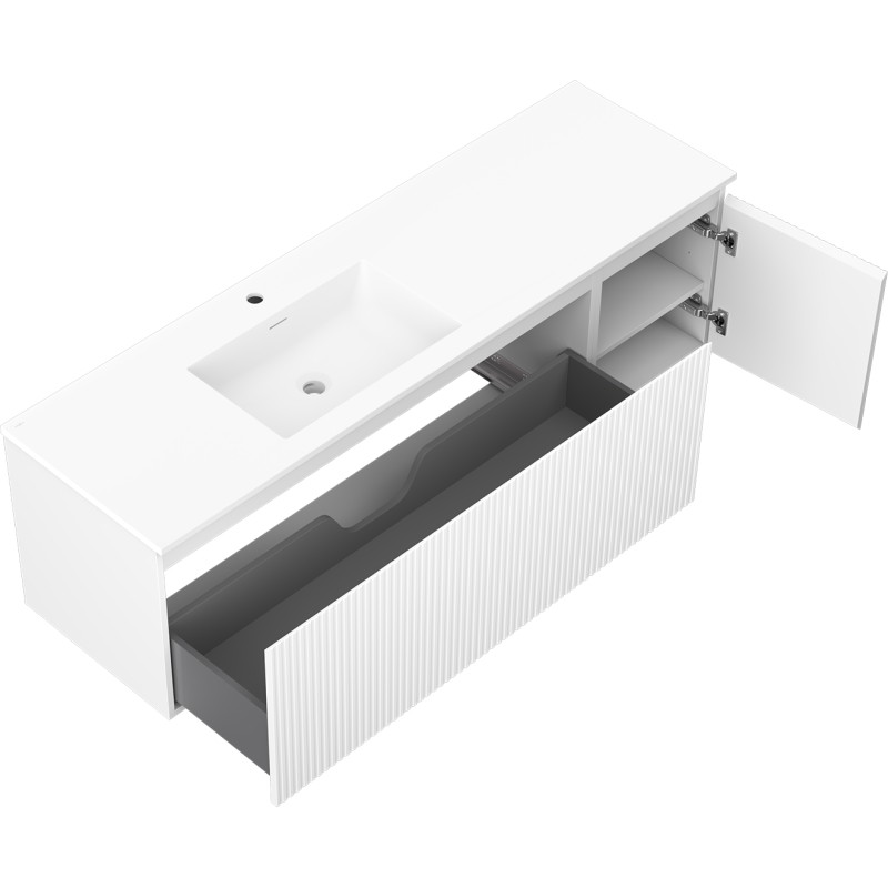 Mexen Rivel armoire de salle de bain 160 cm avec lavabo Otis à gauche, 1 tiroir, 1 porte, rainurée, blanche mate