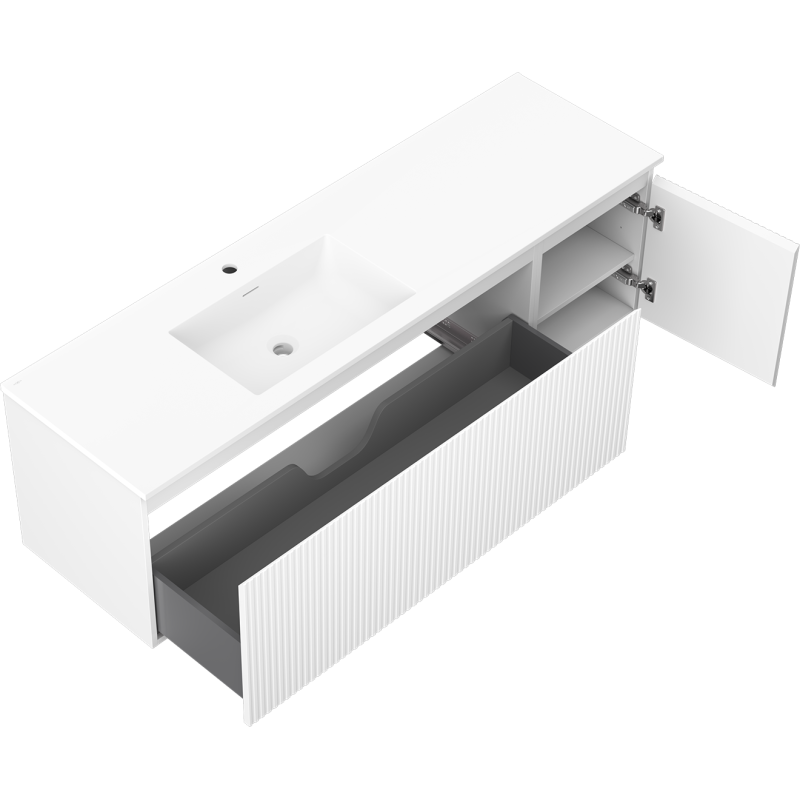 Mexen Rivel armoire de salle de bain 160 cm avec lavabo Otis gauche, 1S, 1D, rainuré, blanc mat - 91A23-16047-3-BBFF01-W18L01