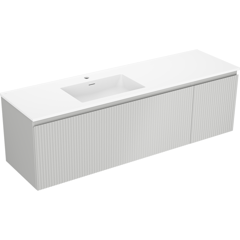 Mexen Rivel meuble de salle de bain 160 cm avec lavabo Otis gauche, 1T, 1P, rainuré, gris mat/blanc mat