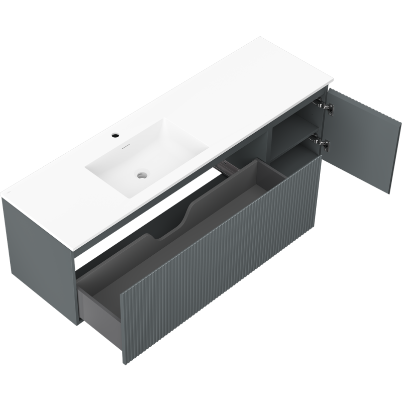 Mexen Rivel armoire de salle de bain 160 cm avec lavabo Otis gauche, 1S, 1D, rainurée, graphite mat/blanc mat