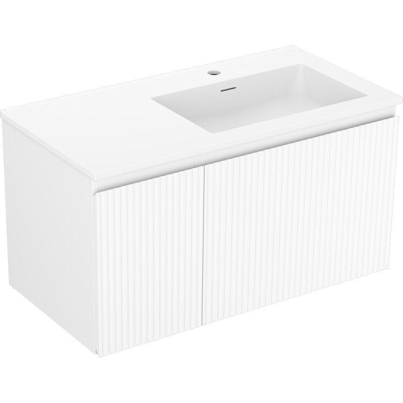 Mexen Rivel armoire de salle de bain 90 cm avec lavabo Otis à droite, 1S, 1D, rainurée, blanc mat