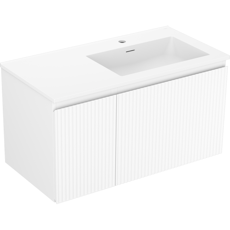 Mexen Rivel meuble de salle de bain 90 cm avec lavabo Otis droite, 1S, 1D, rainuré, blanc mat - 91A23-09047-3-BBFF01-W18P01