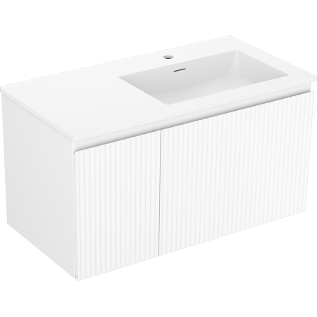 Mexen Rivel meuble de salle de bain 90 cm avec lavabo Otis droite, 1S, 1D, rainuré, blanc mat - 91A23-09047-3-BBFF01-W18P01