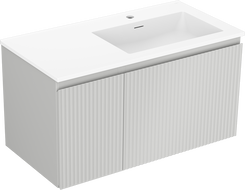 Mexen Rivel armoire de salle de bain 90 cm avec lavabo Otis à droite, 1S, 1D, rainurée, gris mat/blanc mat