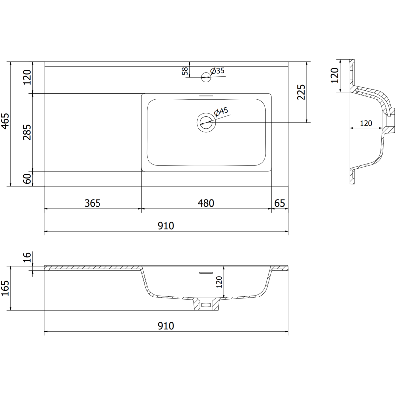 Mexen Rivel armoire de salle de bain 90 cm avec lavabo Otis à droite, 1S, 1D, rainurée, noir mat - 91A23-09047-3-BBFF71-W18P71