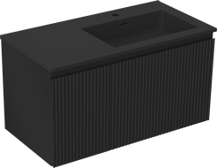 Mexen Rivel meuble de salle de bain 90 cm avec lavabo Otis droit, 1S, 1D, rainuré, noir mat - 91A23-09047-3-BBFF71-W18P71
