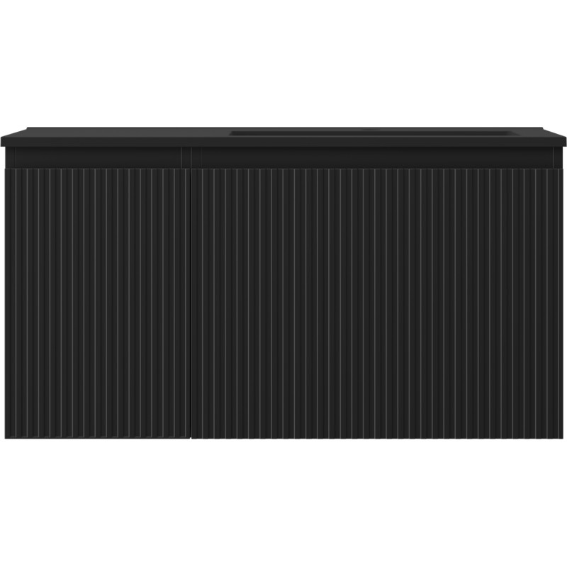 Mexen Rivel meuble de salle de bain 90 cm avec lavabo Otis droit, 1S, 1D, rainuré, noir mat - 91A23-09047-3-BBFF71-W18P71