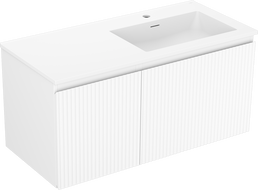 Mexen Rivel meuble de salle de bain 100 cm avec lavabo Otis à droite, 1T, 1P, rainuré, blanc mat - 91A23-10047-3-BBFF01-W18P01