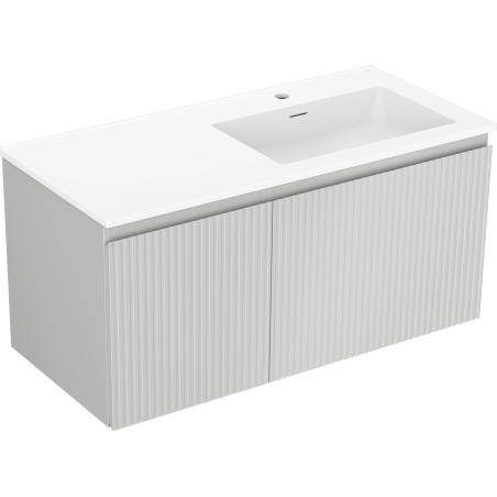Mexen Rivel meuble de salle de bain 100 cm avec lavabo Otis à droite, 1 tiroir, 1 porte, rainuré, gris mat/blanc mat