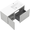 Mexen Rivel meuble de salle de bain 100 cm avec lavabo Otis à droite, 1 tiroir, 1 porte, rainuré, gris mat/blanc mat