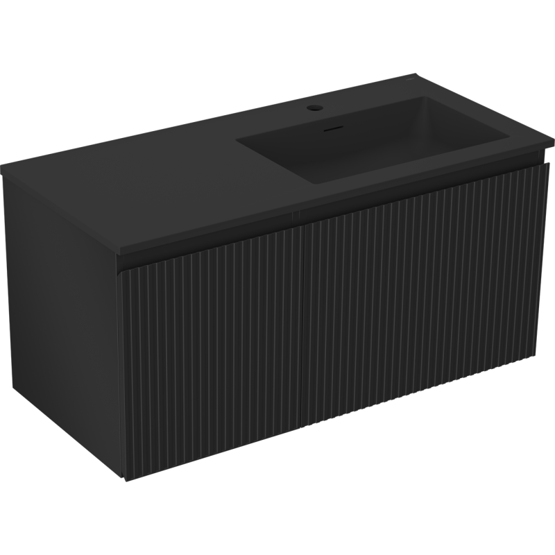 Mexen Rivel meuble de salle de bain 100 cm avec lavabo Otis à droite, 1T, 1P, rainuré, noir mat - 91A23-10047-3-BBFF71-W18P71