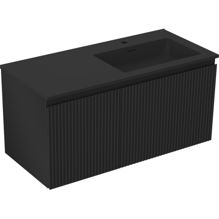Mexen Rivel meuble de salle de bain 100 cm avec lavabo Otis à droite, 1T, 1P, rainuré, noir mat - 91A23-10047-3-BBFF71-W18P71