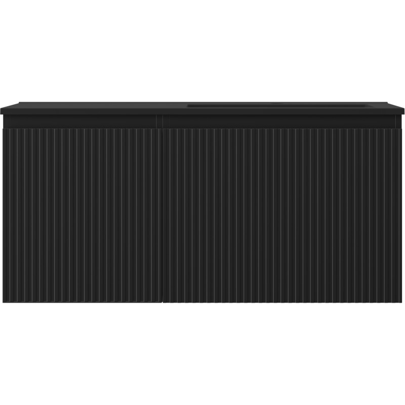 Mexen Rivel armoire de salle de bain 100 cm avec lavabo Otis à droite, 1 tiroir, 1 porte, rainurée, noir mat