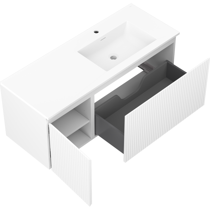 Mexen Rivel meuble de salle de bain 120 cm avec lavabo Otis droit, 1S, 1D, rainuré, blanc mat - 91A23-12047-3-BBFF01-W18P01