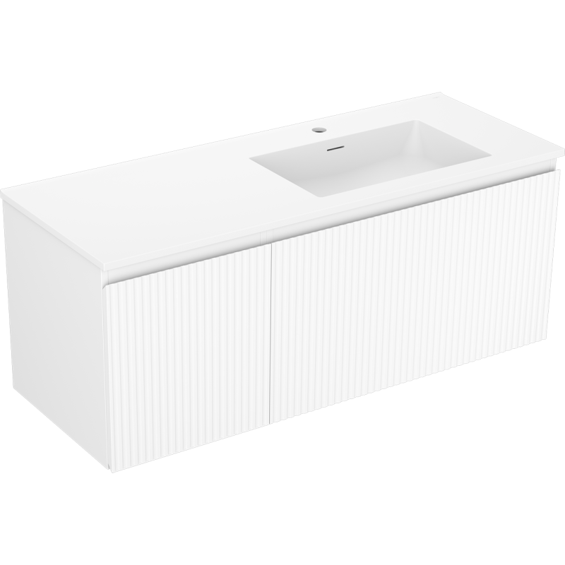 Mexen Rivel meuble de salle de bain 120 cm avec lavabo Otis droit, 1S, 1D, rainuré, blanc mat - 91A23-12047-3-BBFF01-W18P01