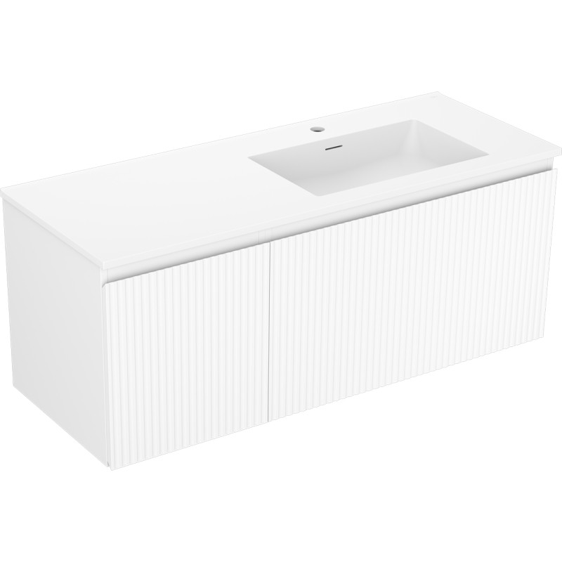 Mexen Rivel meuble de salle de bain 120 cm avec lavabo Otis droit, 1T, 1P, rainuré, blanc mat - 91A23-12047-3-BBFF01-W18P01