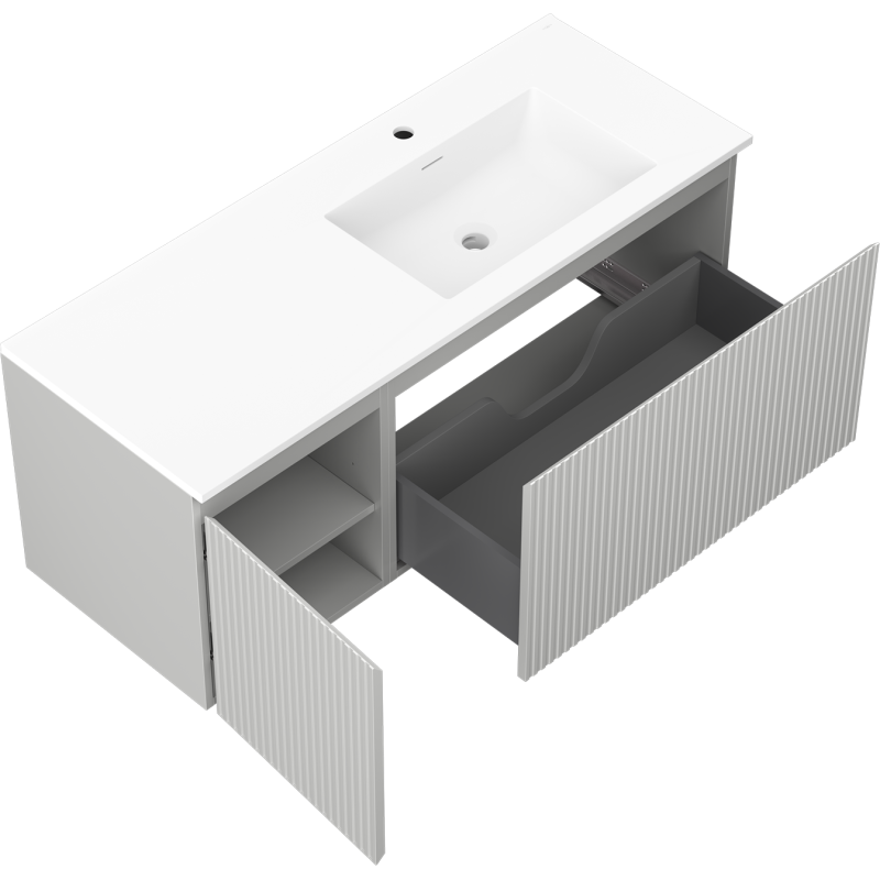 Mexen Rivel meuble de salle de bain 120 cm avec lavabo Otis à droite, 1T, 1P, rainuré, gris mat/blanc mat