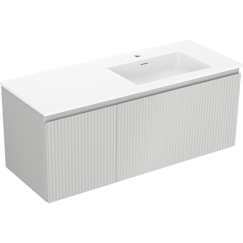 Mexen Rivel meuble de salle de bain 120 cm avec lavabo Otis à droite, 1T, 1P, rainuré, gris mat/blanc mat