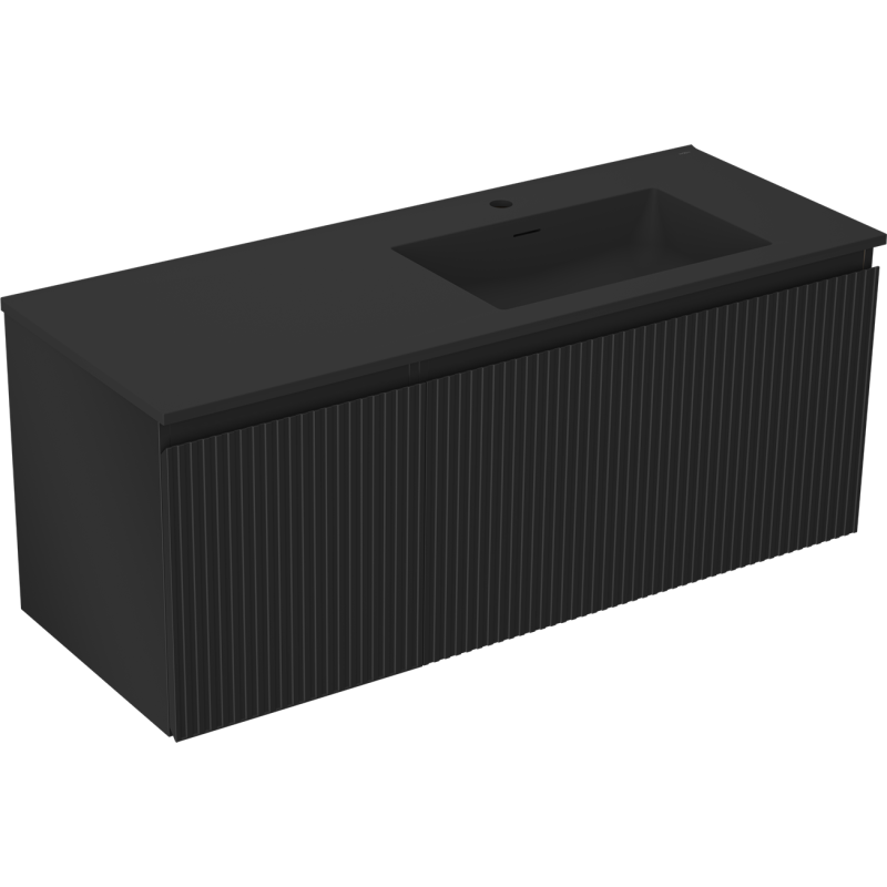 Mexen Rivel meuble de salle de bain 120 cm avec lavabo Otis à droite, 1S, 1D, rainuré, noir mat - 91A23-12047-3-BBFF71-W18P71