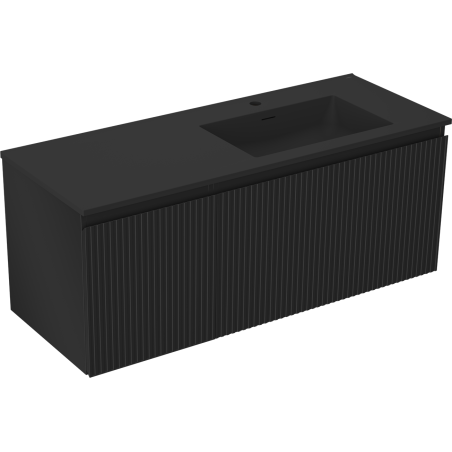 Mexen Rivel meuble de salle de bains 120 cm avec lavabo Otis à droite, 1S, 1D, rainuré, noir mat - 91A23-12047-3-BBFF71-W18P71