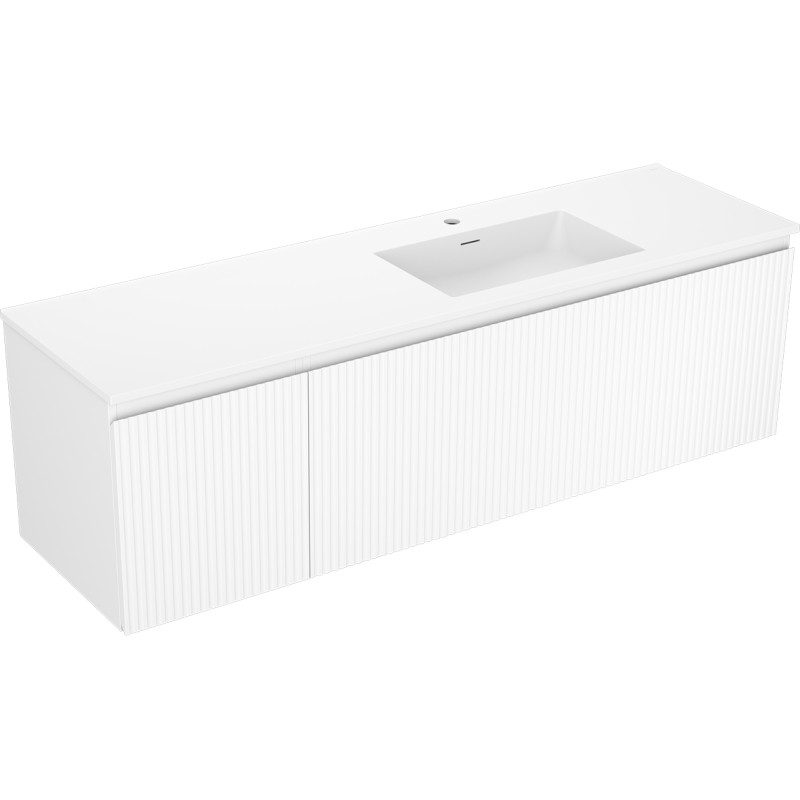 Mexen Rivel armoire de salle de bains 160 cm avec lavabo Otis droit, 1S, 1D, rainurée, blanc mat - 91A23-16047-3-BBFF01-W18P01