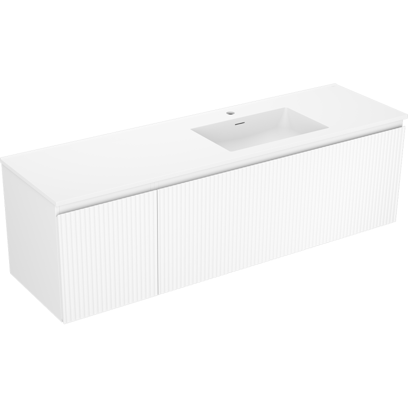 Mexen Rivel meuble de salle de bains 160 cm avec lavabo Otis à droite, 1S, 1D, rainuré, blanc mat - 91A23-16047-3-BBFF01-W18P01