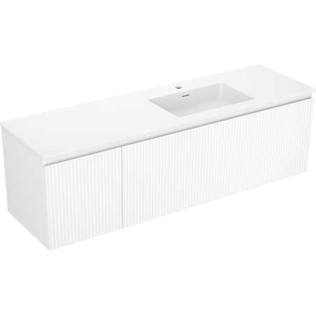 Mexen Rivel meuble de salle de bains 160 cm avec lavabo Otis à droite, 1S, 1D, rainuré, blanc mat - 91A23-16047-3-BBFF01-W18P01