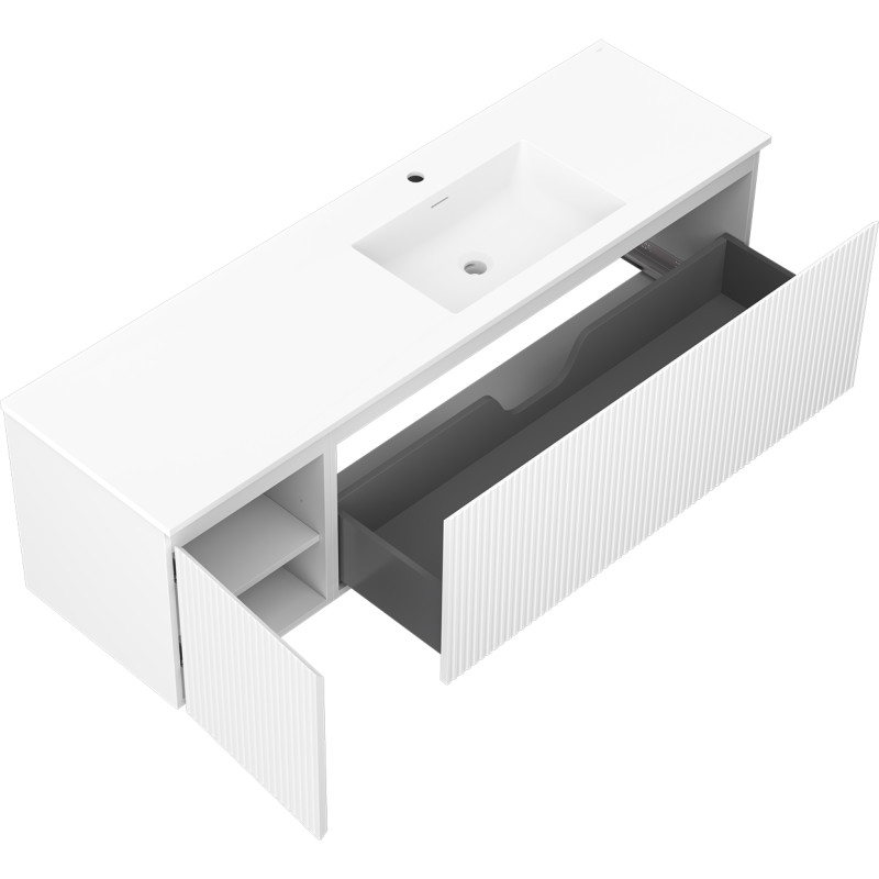 Mexen Rivel armoire de salle de bains 160 cm avec lavabo Otis droit, 1S, 1D, rainurée, blanc mat - 91A23-16047-3-BBFF01-W18P01