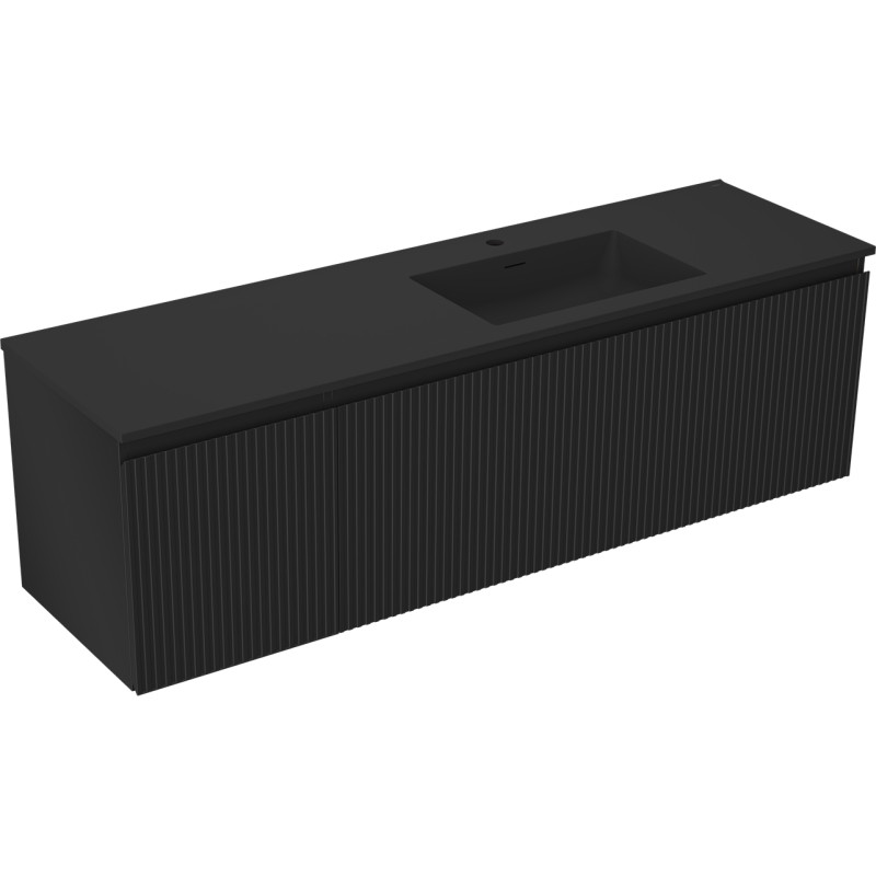 Mexen Rivel armoire de salle de bain 160 cm avec lavabo Otis à droite, 1S, 1D, rainurée, noir mat