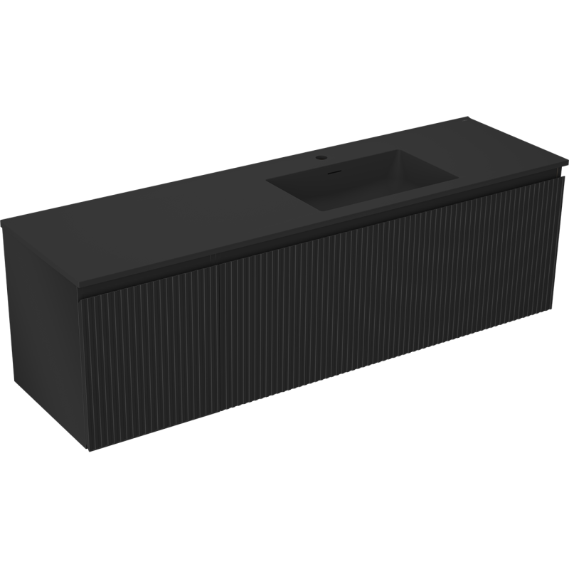 Mexen Rivel meuble de salle de bains 160 cm avec lavabo Otis à droite, 1S, 1D, rainuré, noir mat - 91A23-16047-3-BBFF71-W18P71